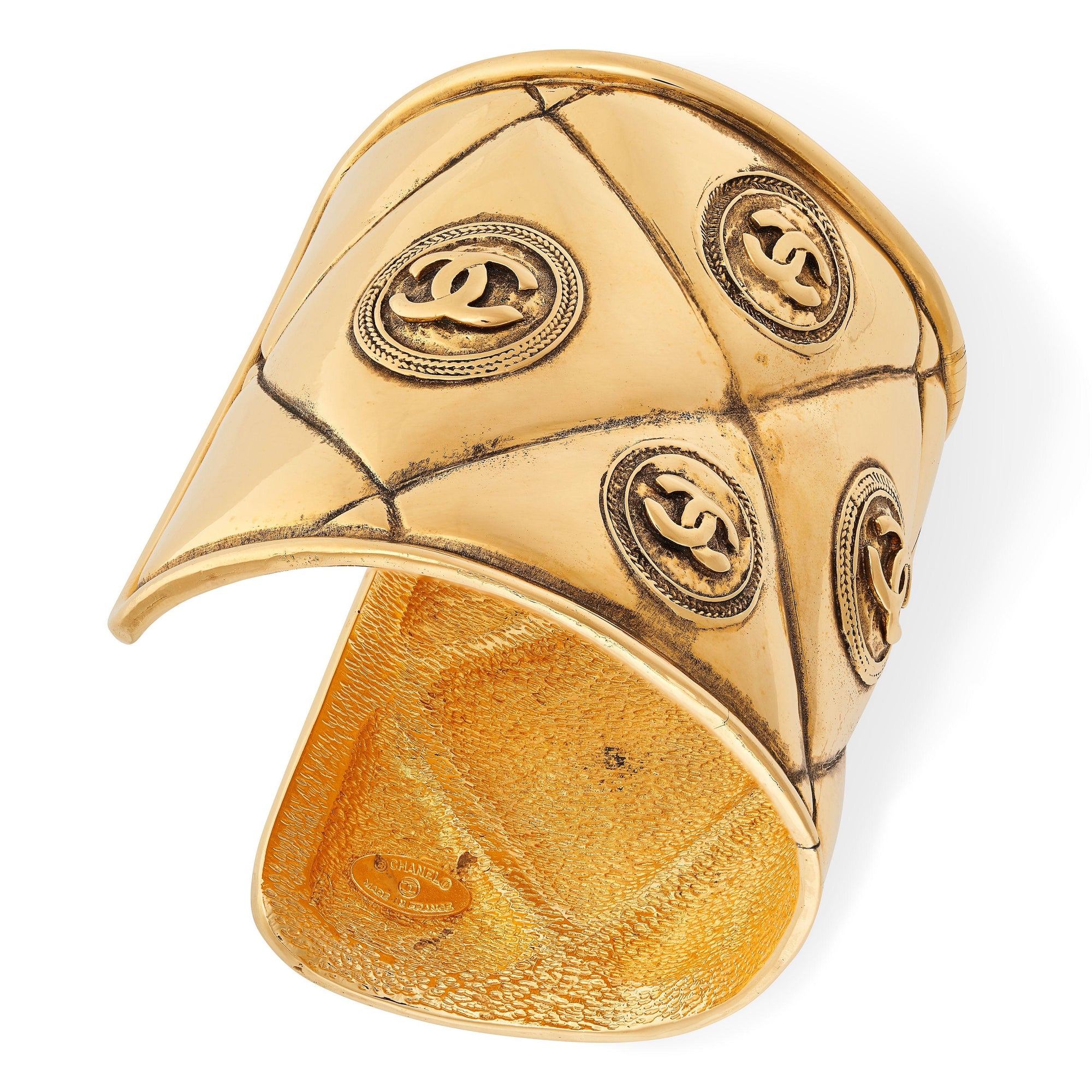 Chanel Quilted Gold Cuff with Interlocking CC Logo