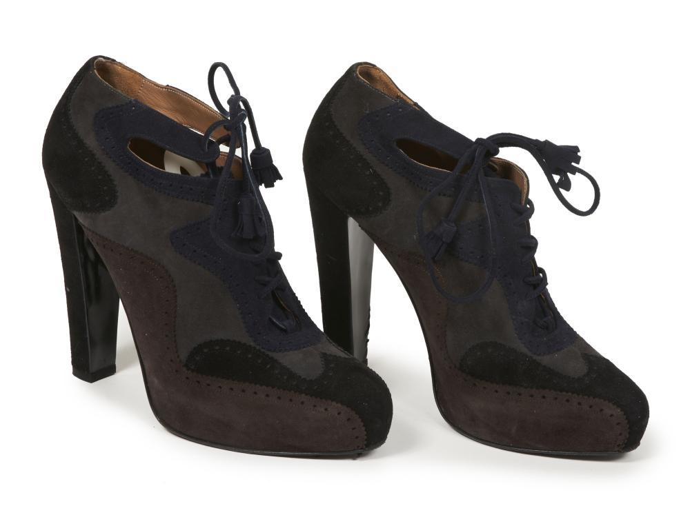 Hermès Brown and Black Suede Lace Tassel Heeled Ankle Boots - Size 40 EU / 10 US