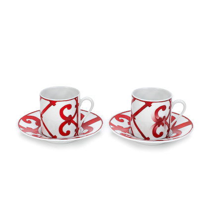 Hermès Two Sets of Balcon du Guadalquivir Porcelain Coffee Cups and Saucers