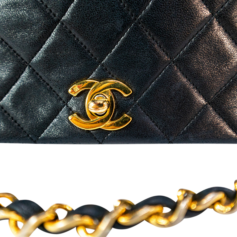 Chanel Lambskin Black with Matelasse Gold Chain