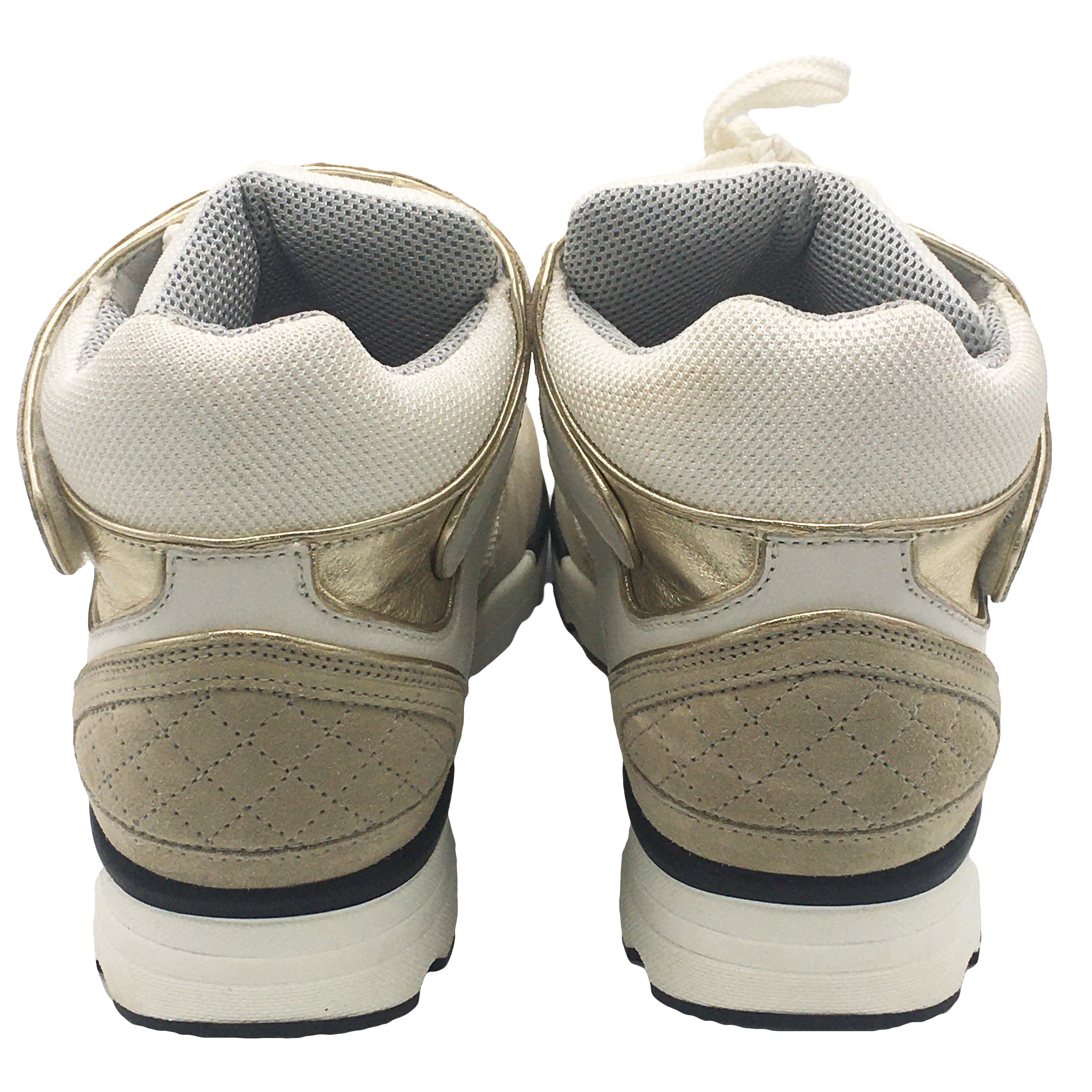 Chanel Beige High-Top CC Sneakers Trainers Suede Calfskin - Size 40.5 EU / 10.5 US