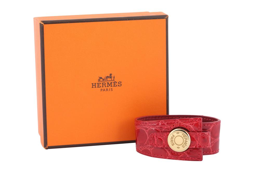 Hermes Red Crocodile Clous de Selle Cuff
