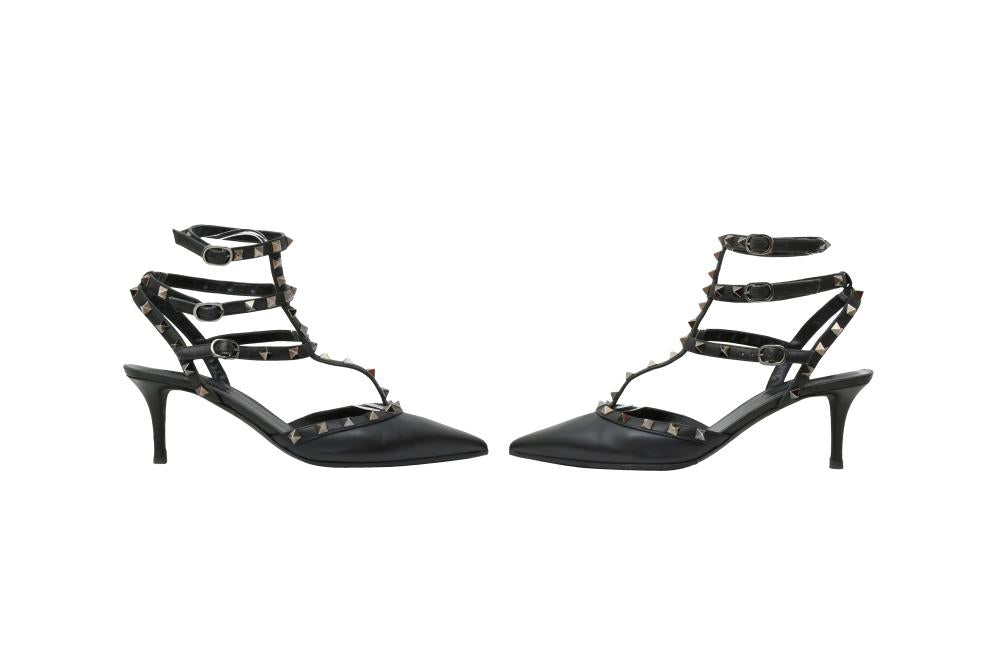 Valentino Black Leather Rockstud Caged Heeled Pump 65mm - Size 41 EU / 11 US
