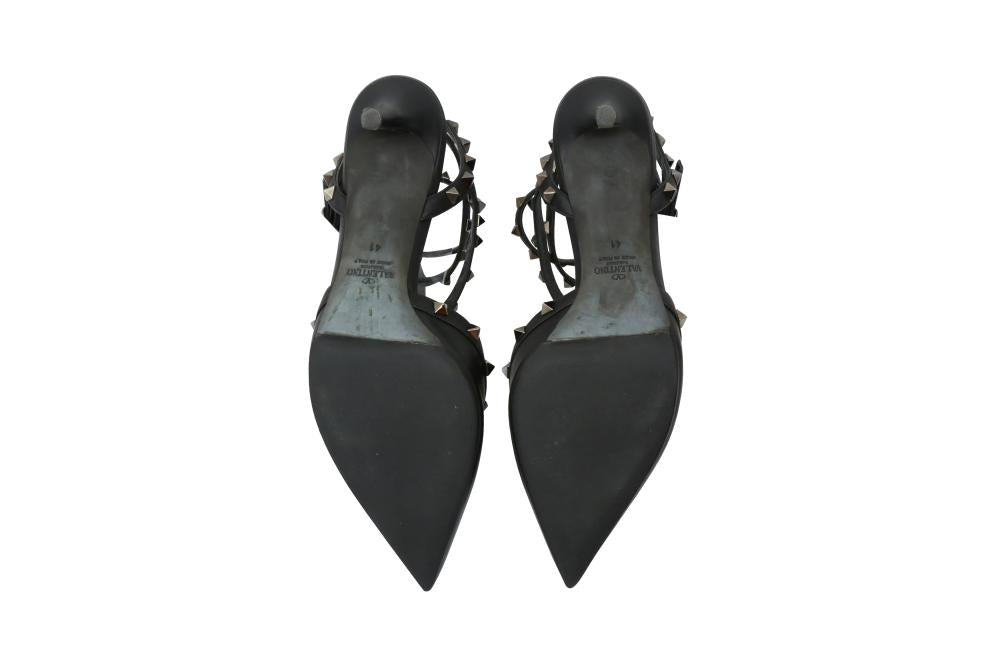 Valentino Black Leather Rockstud Caged Heeled Pump 65mm - Size 41 EU / 11 US