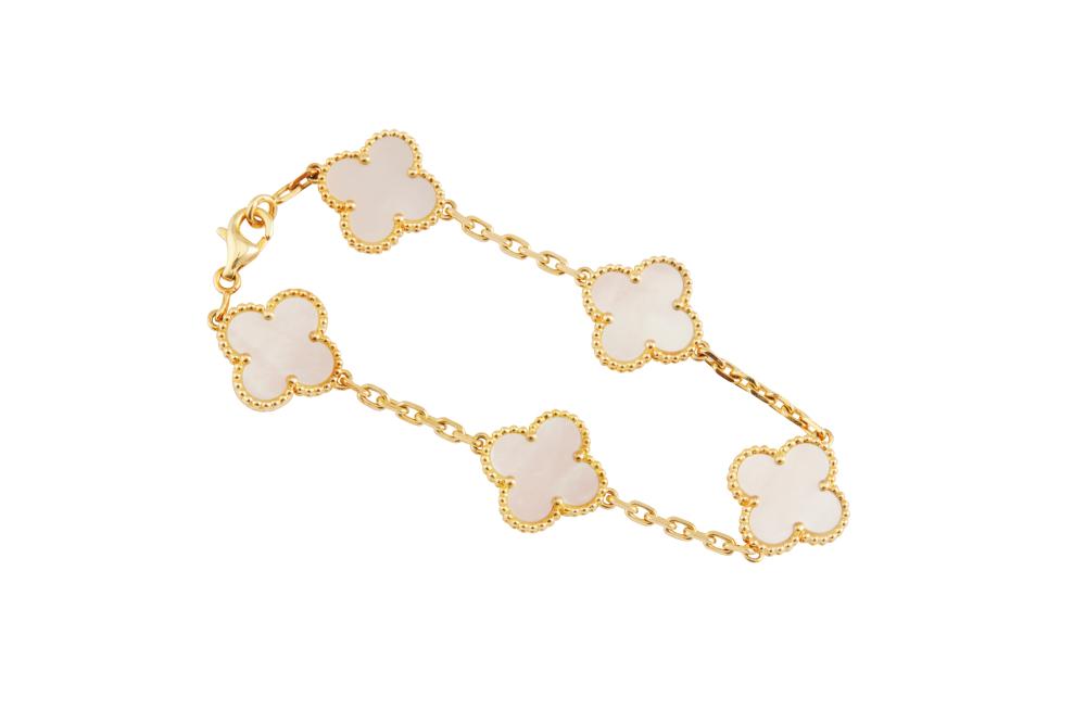 Van Cleef & Arpels Gold and Mother-of-Pearl Alhambra Bracelet 5 Motifs