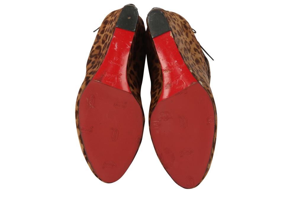 Christian Louboutin Brown Leopard Wedge Ankle Boots - Size 11