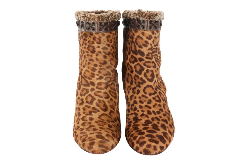 Christian Louboutin Brown Leopard Wedge Ankle Boots - Size 11