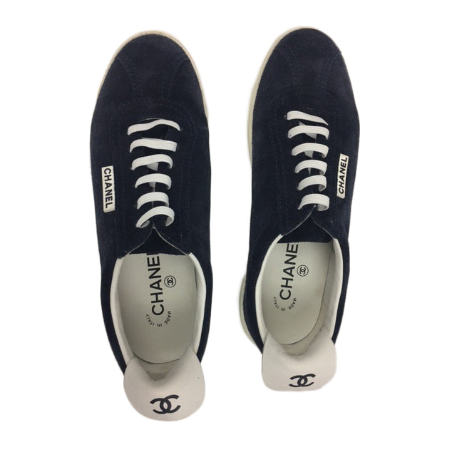 Chanel Blue Suede Womens CC Sneakers Size 38