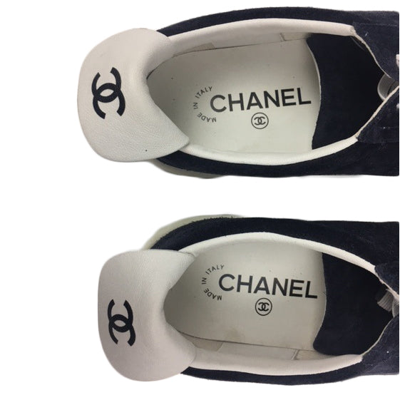 Chanel Blue Suede Womens CC Sneakers Size 38