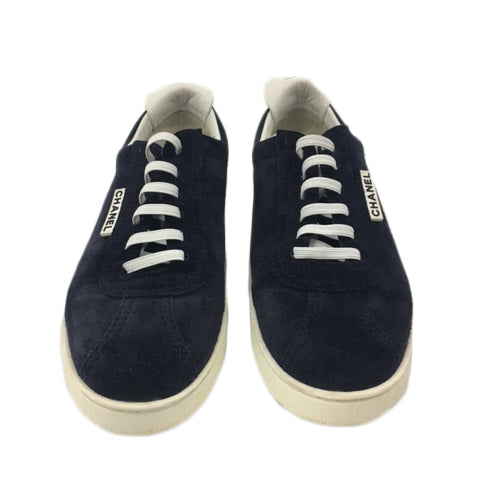 Chanel Blue Suede Womens CC Sneakers Size 38