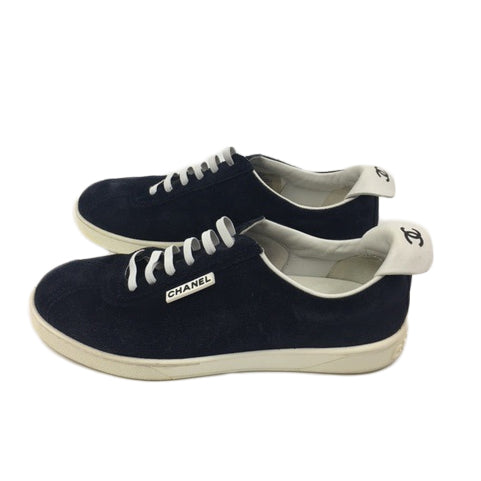 Chanel Blue Suede Womens CC Sneakers Size 38