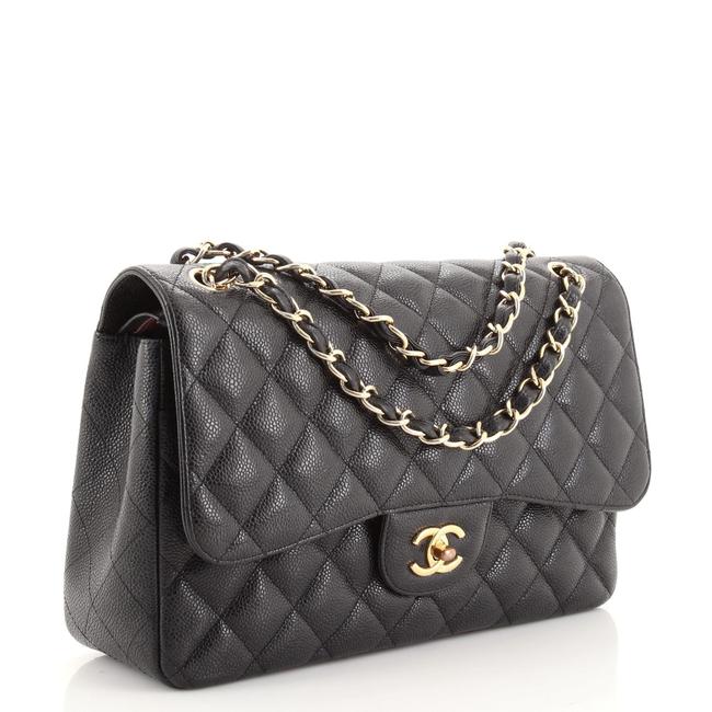 Chanel Black Caviar Quilted Jumbo Double Flap Gold Hardware