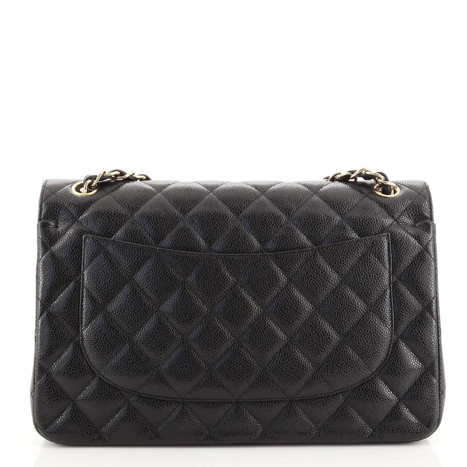 Chanel Black Caviar Quilted Jumbo Double Flap Gold Hardware