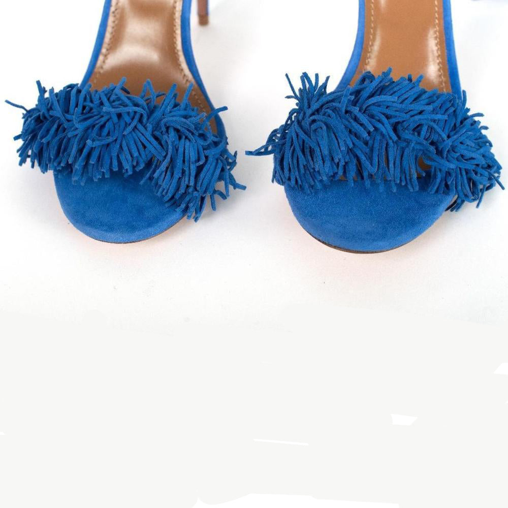 Aquazzura Blue Fringe Tassel Heels - Size 10 US