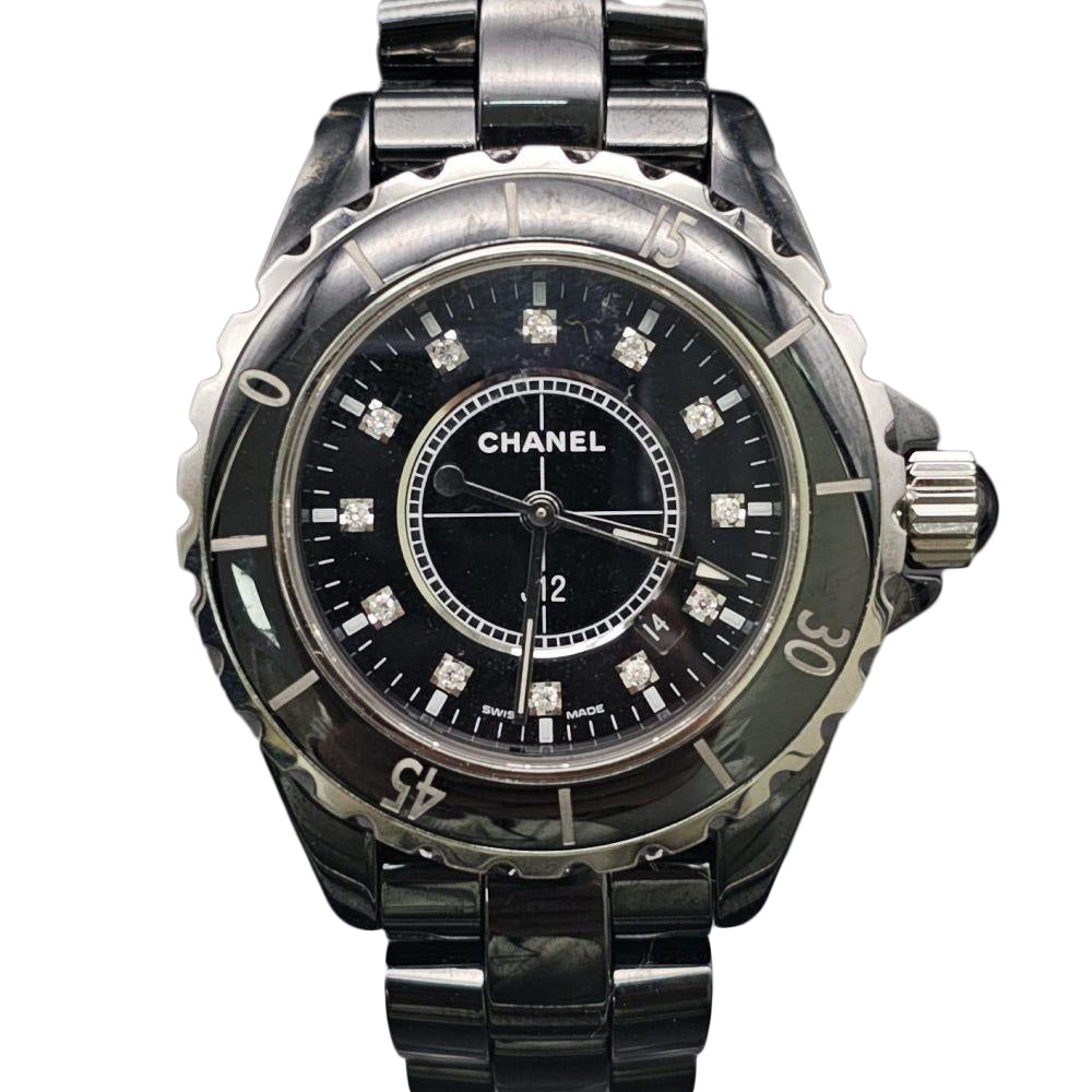 Chanel J12 Diamonds Black Dial Black Steel Strap Watch for Women