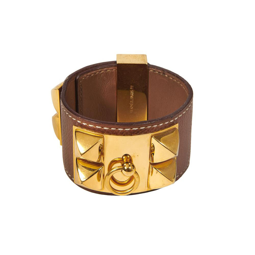 Hermes Gold Swift Leather Collier de Chien Bracelet