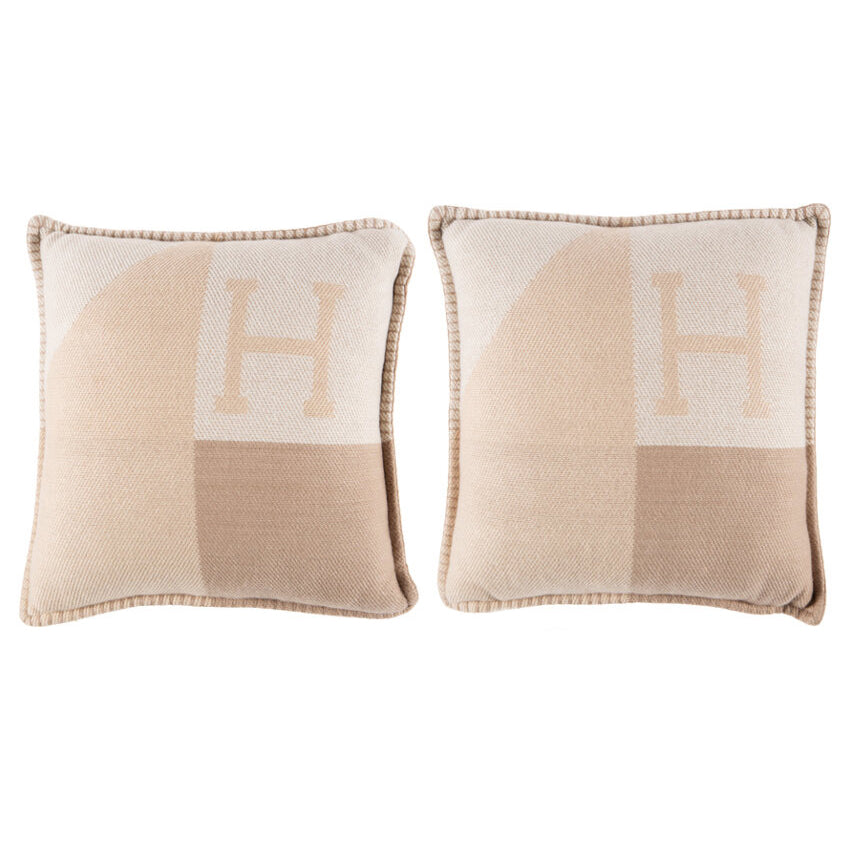 Hermès Set of Two: Coco & Camomille Cashmere H Drapeau Pillows