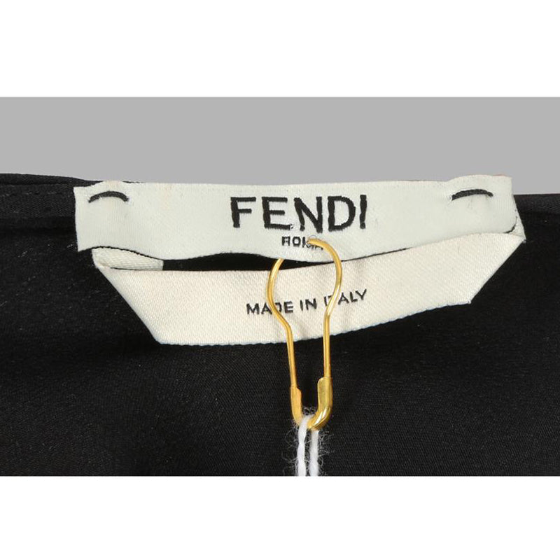 Fendi Black Silk Pom Pom Fur Trim Long Sleeve Dress Size 42