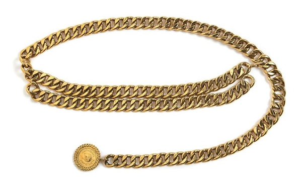  Chanel, Pre-Loved Gold & Black Leather 'CC' Medallion
