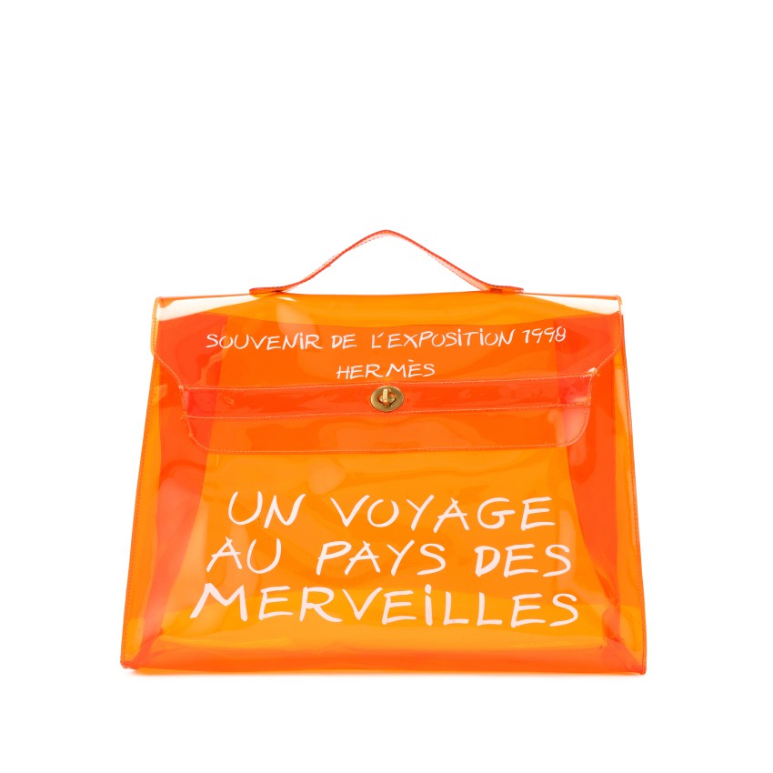 Hermès Orange Vinyl Souvenir de l'Exposition Kelly with Gold Hardware