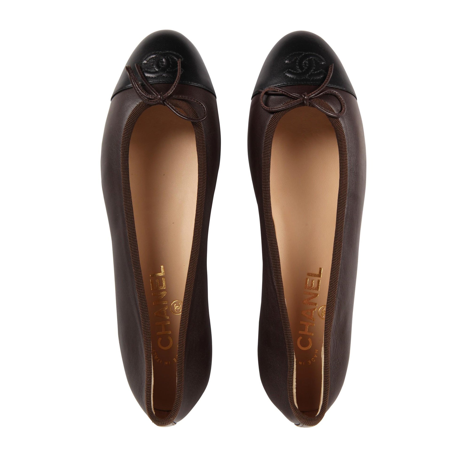 Chanel Brown Two-tone Leather Ballet Flats - Size 38.5 EU/ 8.5 US