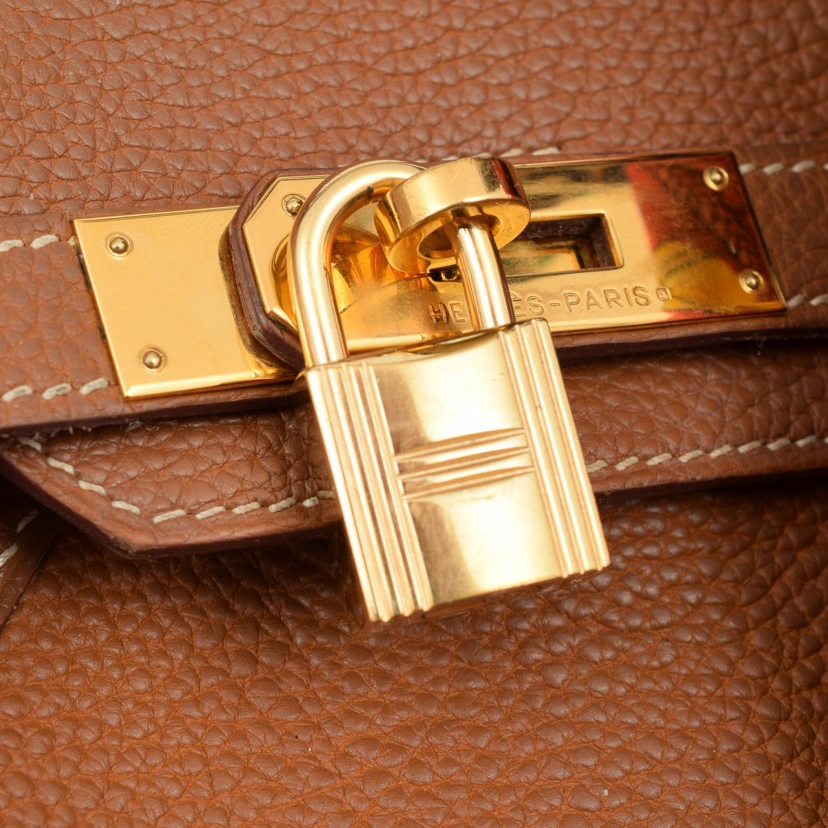 HERMES Togo Leather Birkin 25 Gold Buckle Hand Bag Gold