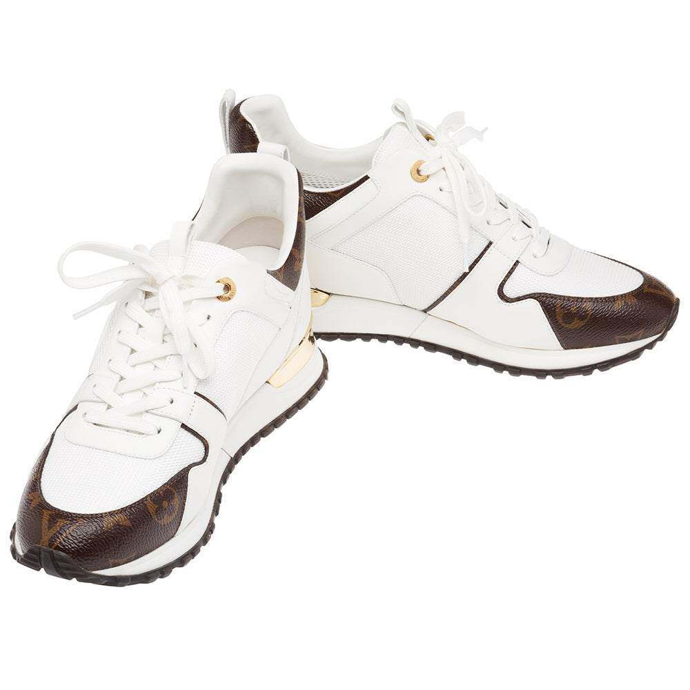 Louis Vuitton White Leather & Brown Monogram Coated Canvas Run Away Sneakers - Size 39 EU / 9 US