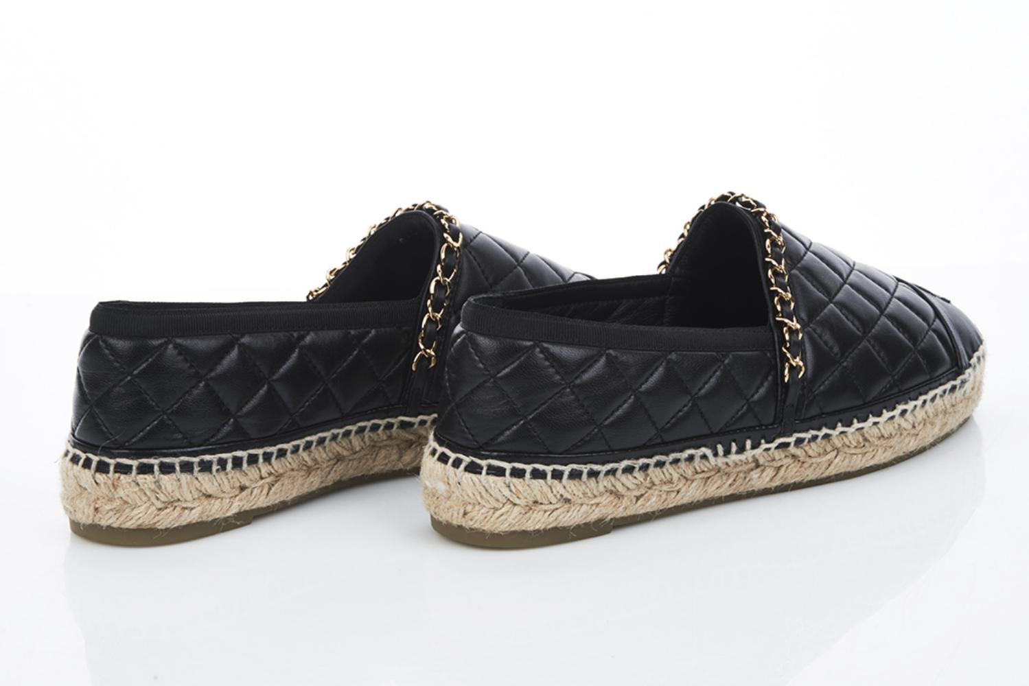 Chanel Quilted Black Leather Espadrilles - Size 38 EU / 8 US