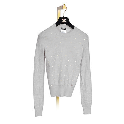 Chanel Gray Pearl Sweater