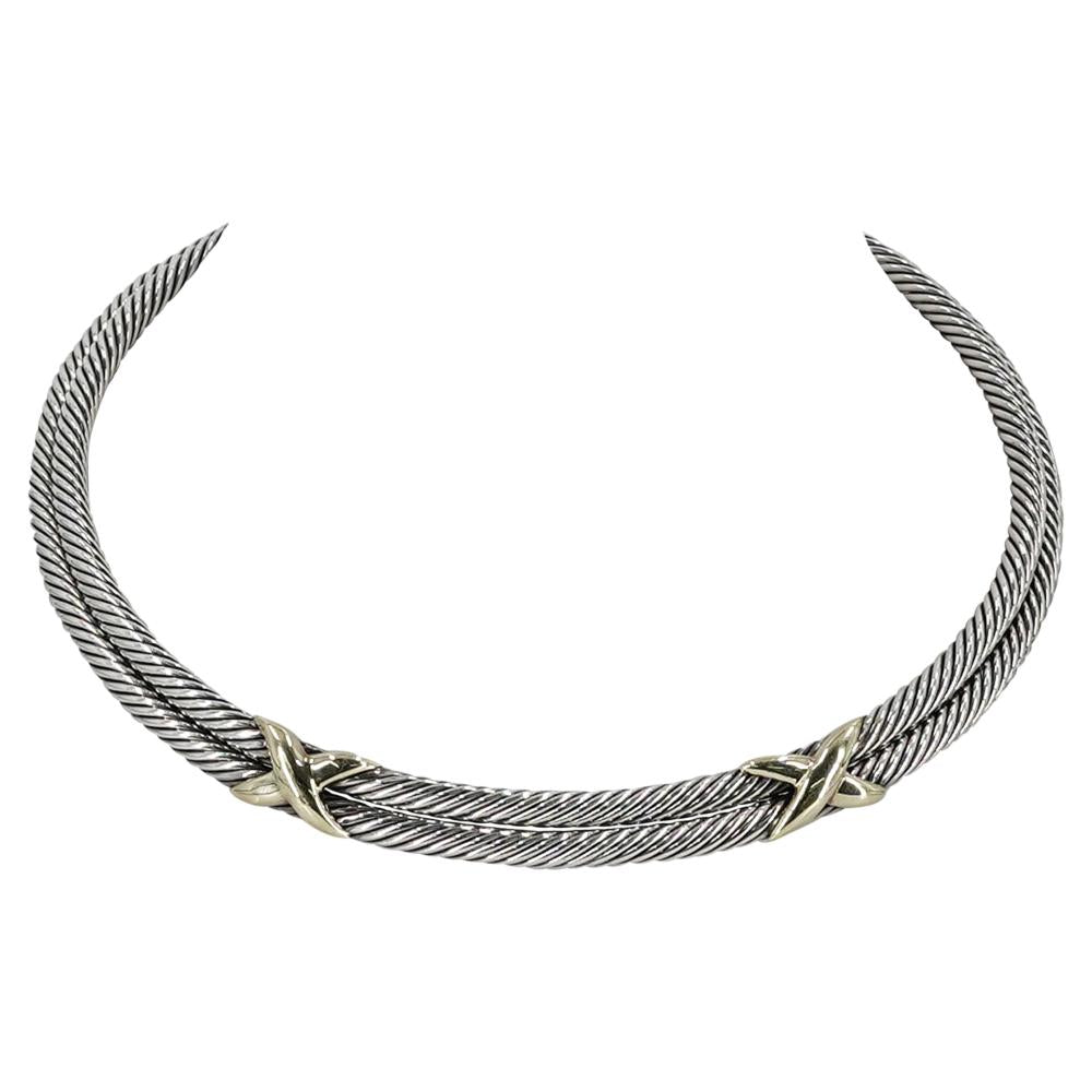 David Yurman 14k Gold & Sterling Double X Cable Choker Necklace