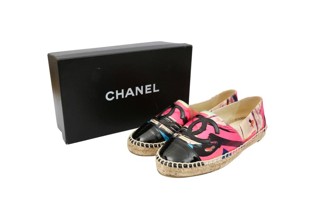 Chanel Espadrilles, Fabric/Patent leather, Black, 38 - Laulay Luxury