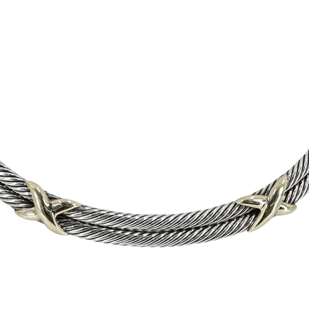 David Yurman 14k Gold & Sterling Double X Cable Choker Necklace