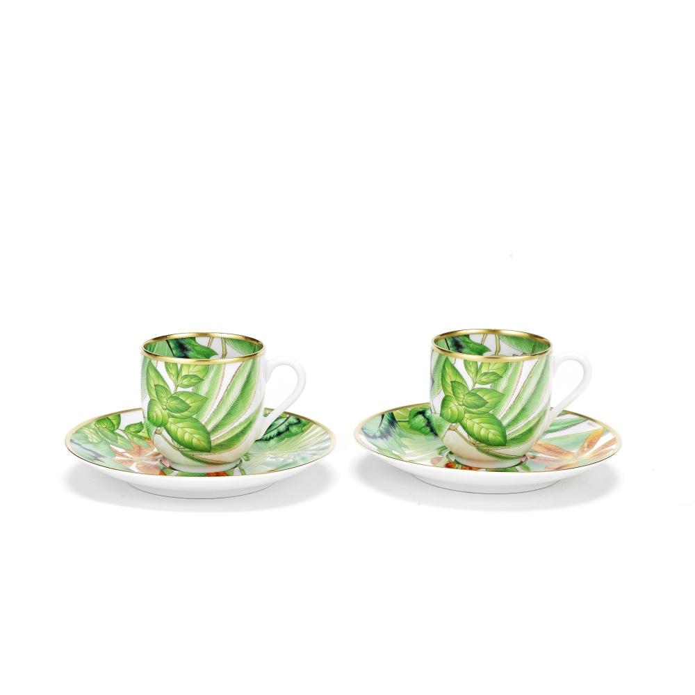 Hermès A Pair Set of Passifolia Coffee Cups and Saucers