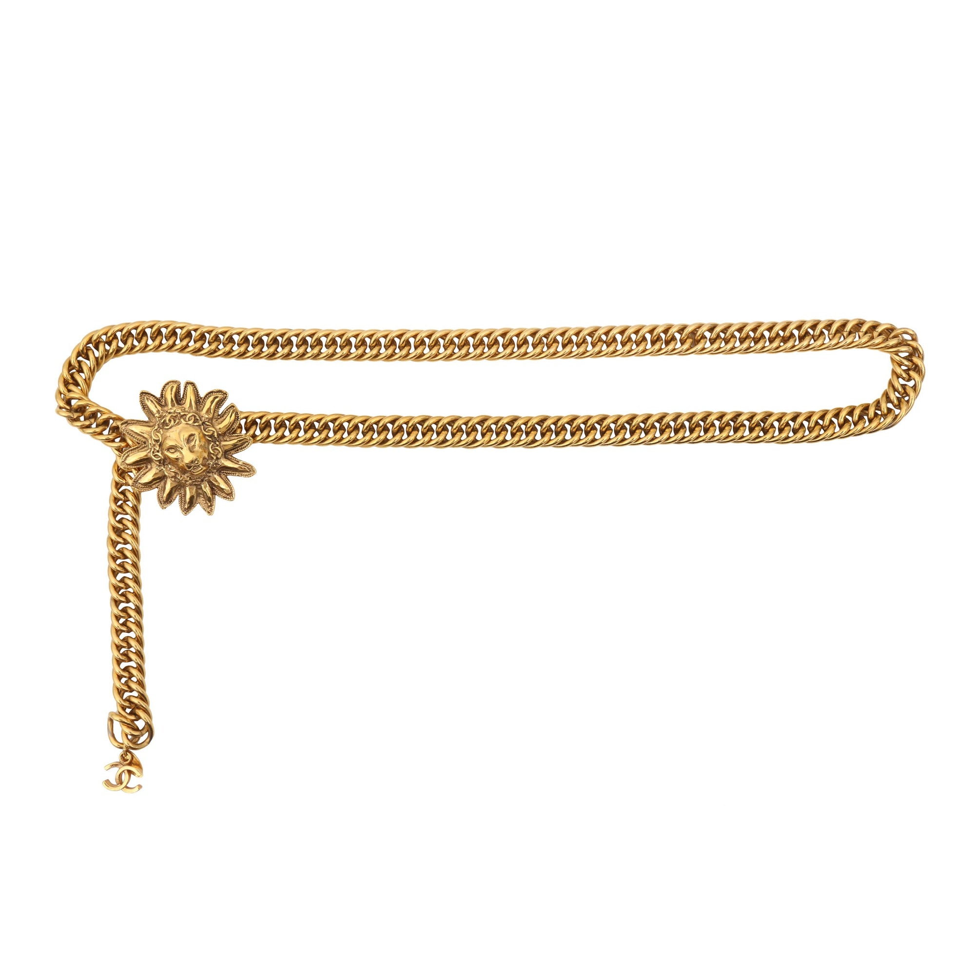 Vintage CHANEL Golden Thick Chain Belt With a CC Charm and 