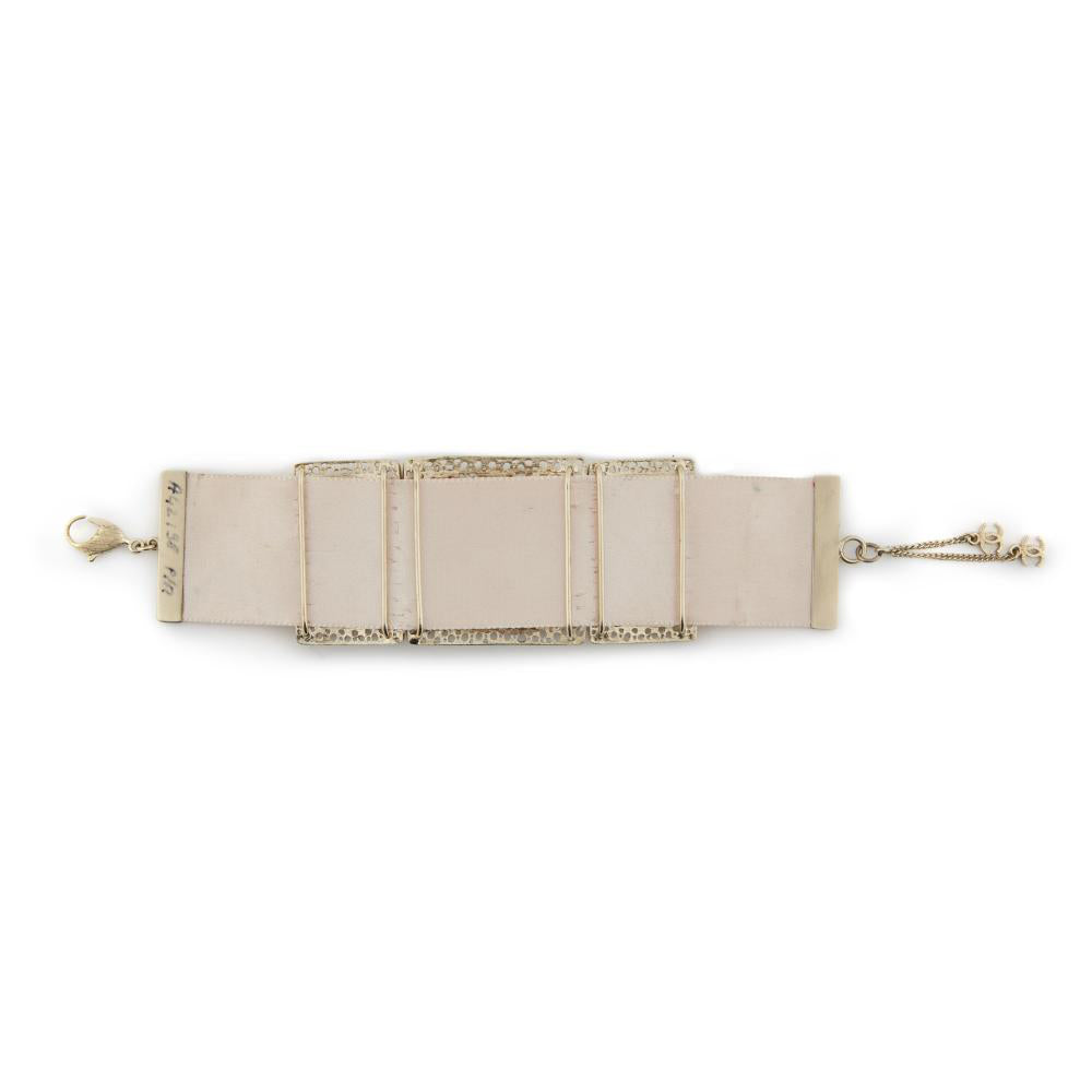 Chanel Pale Pink Satin Bracelet with Gold Metal Embellishment