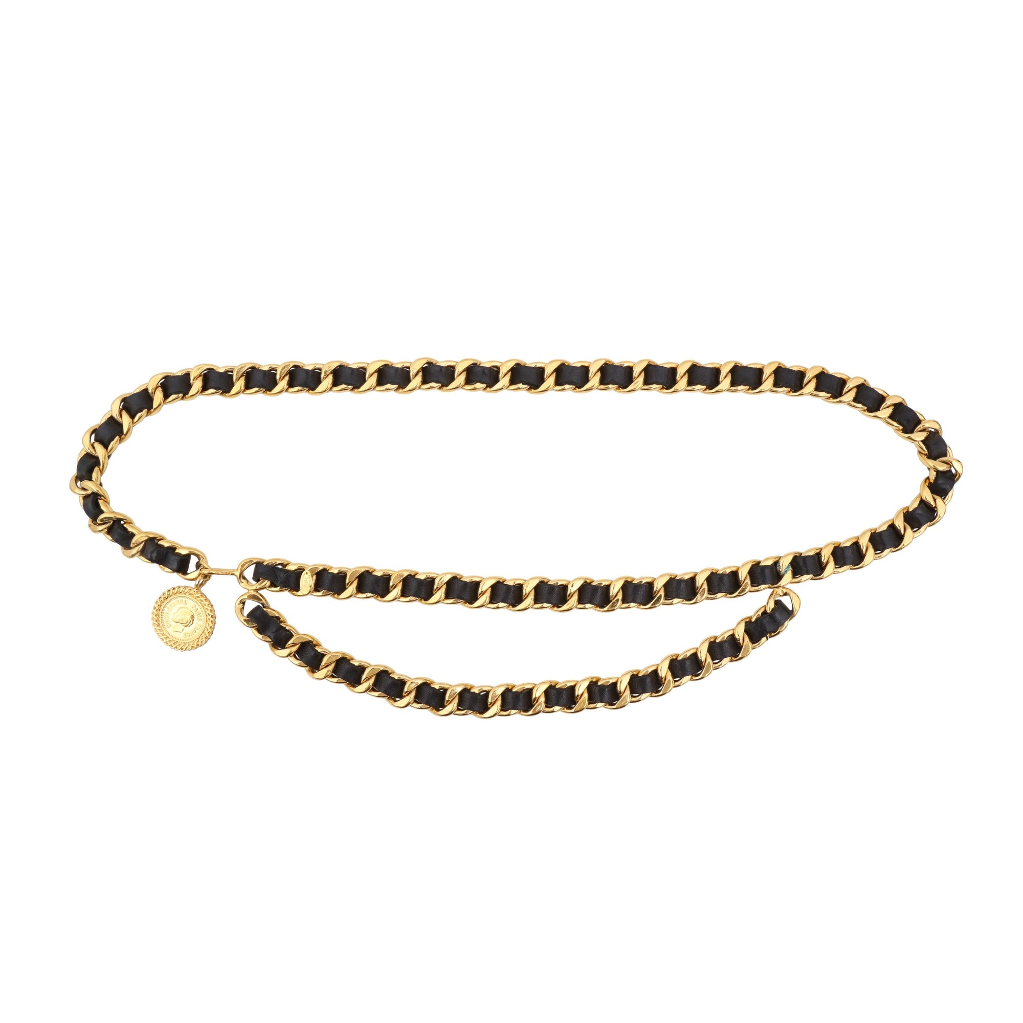 Coco Chanel Gold Necklace Flat Black White Gold CC