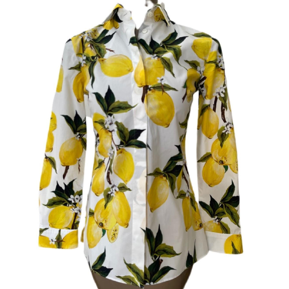Dolce & Gabbana Yellow Lemon Printed Cotton Poplin Long Sleeve Blouse - Women's Size 40 UK