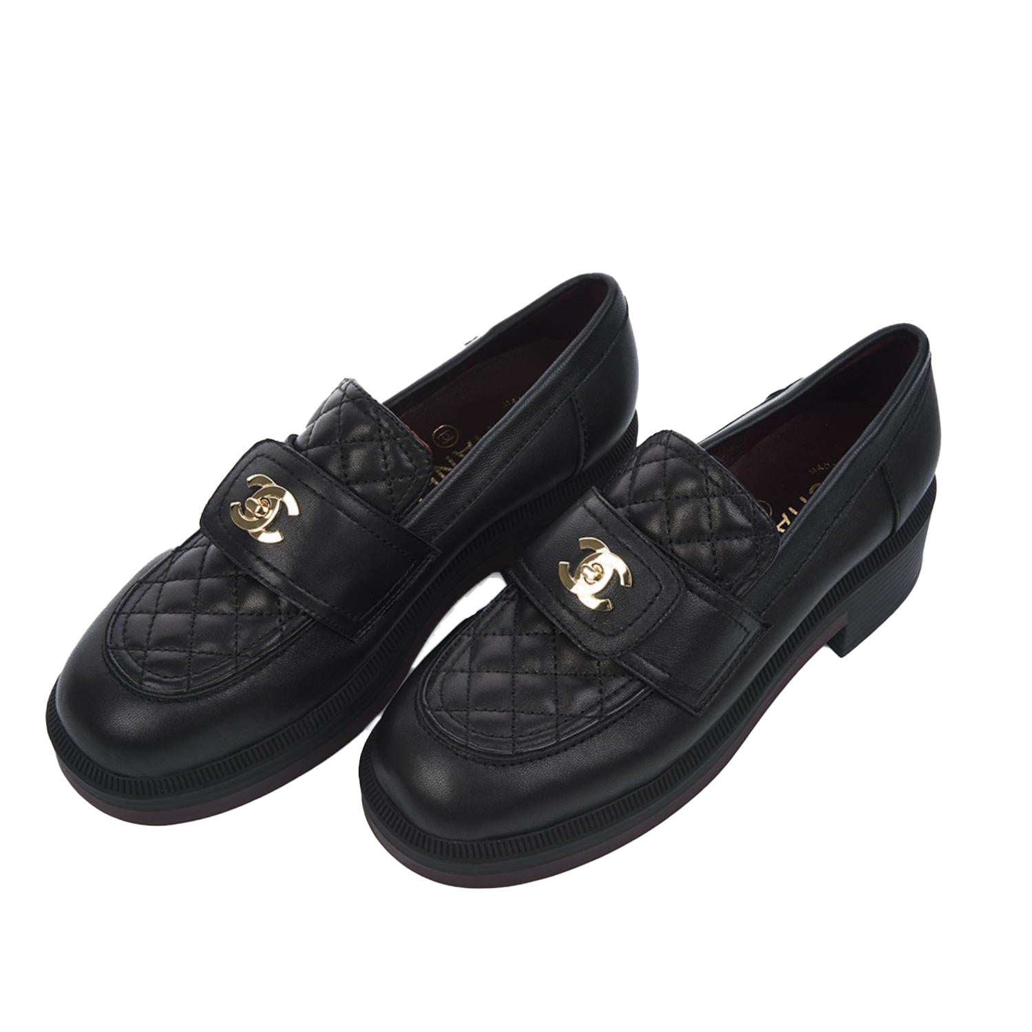 CHANEL Lambskin Quilted CC Turnlock Loafers 39.5 Black 1253682