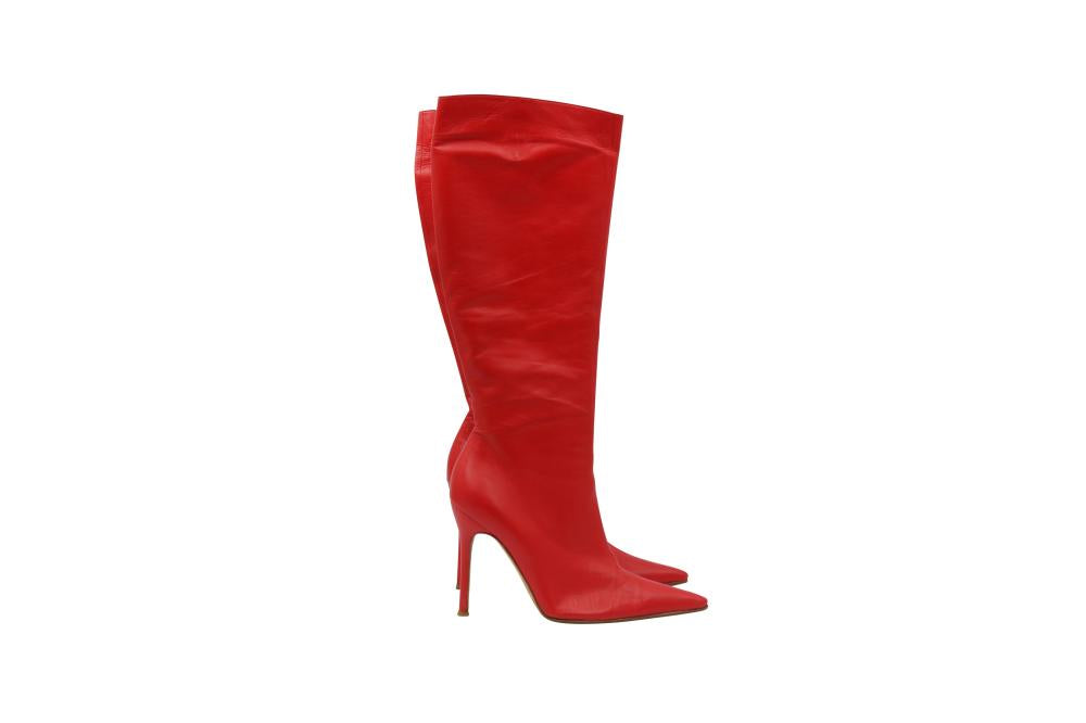 Dolce & Gabbana Red Heeled Leather Boots - Size 10.5