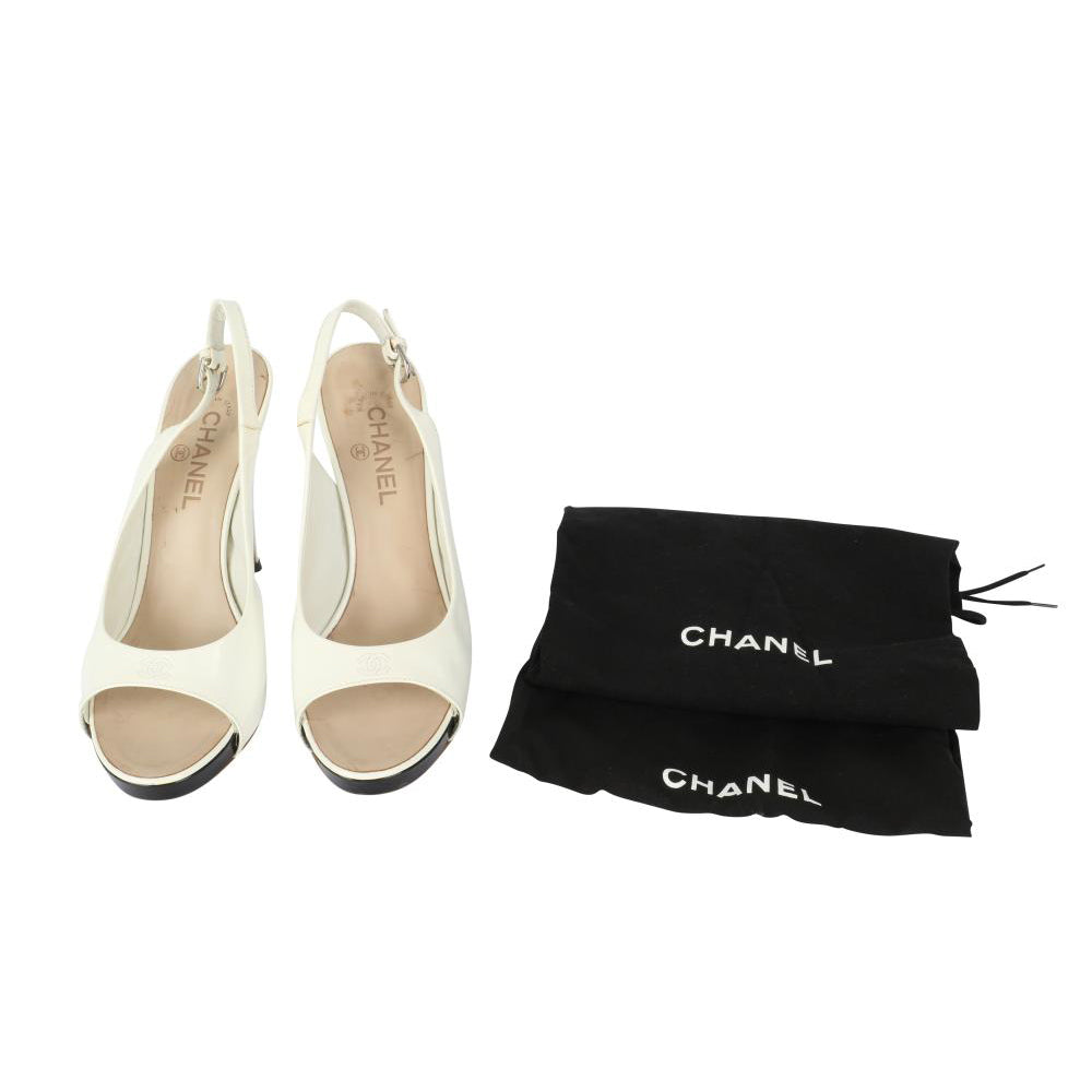 Chanel Two-Tone Leather Slingback Pumps in White/Ivory by Lauren