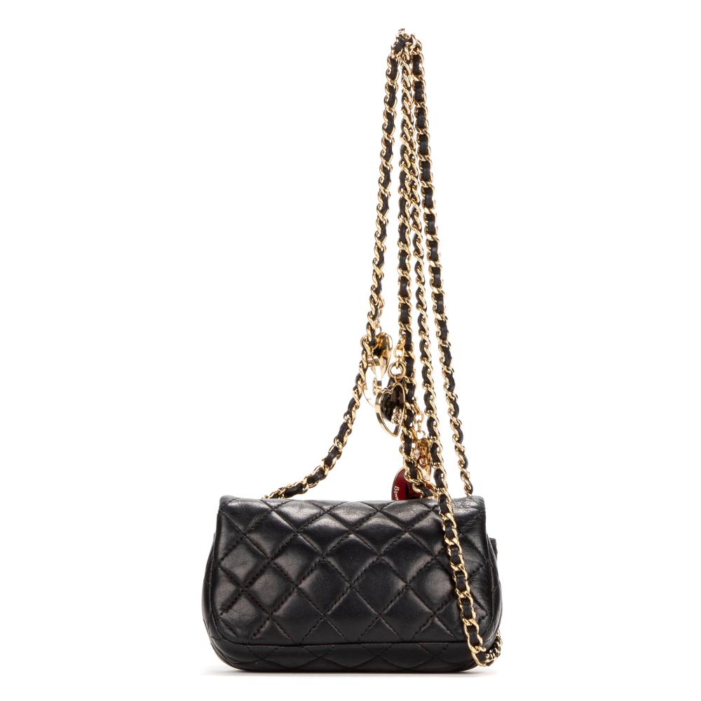 CHANEL Round Mini Small Chain Shoulder Bag Crossbody Black Quilted