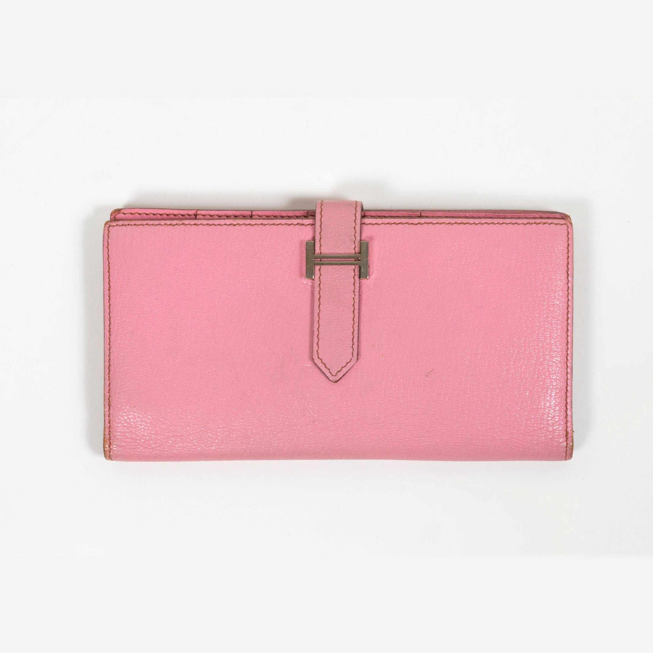 Hermès Pink Bearn Goatskin Wallet with Palladium Hardware