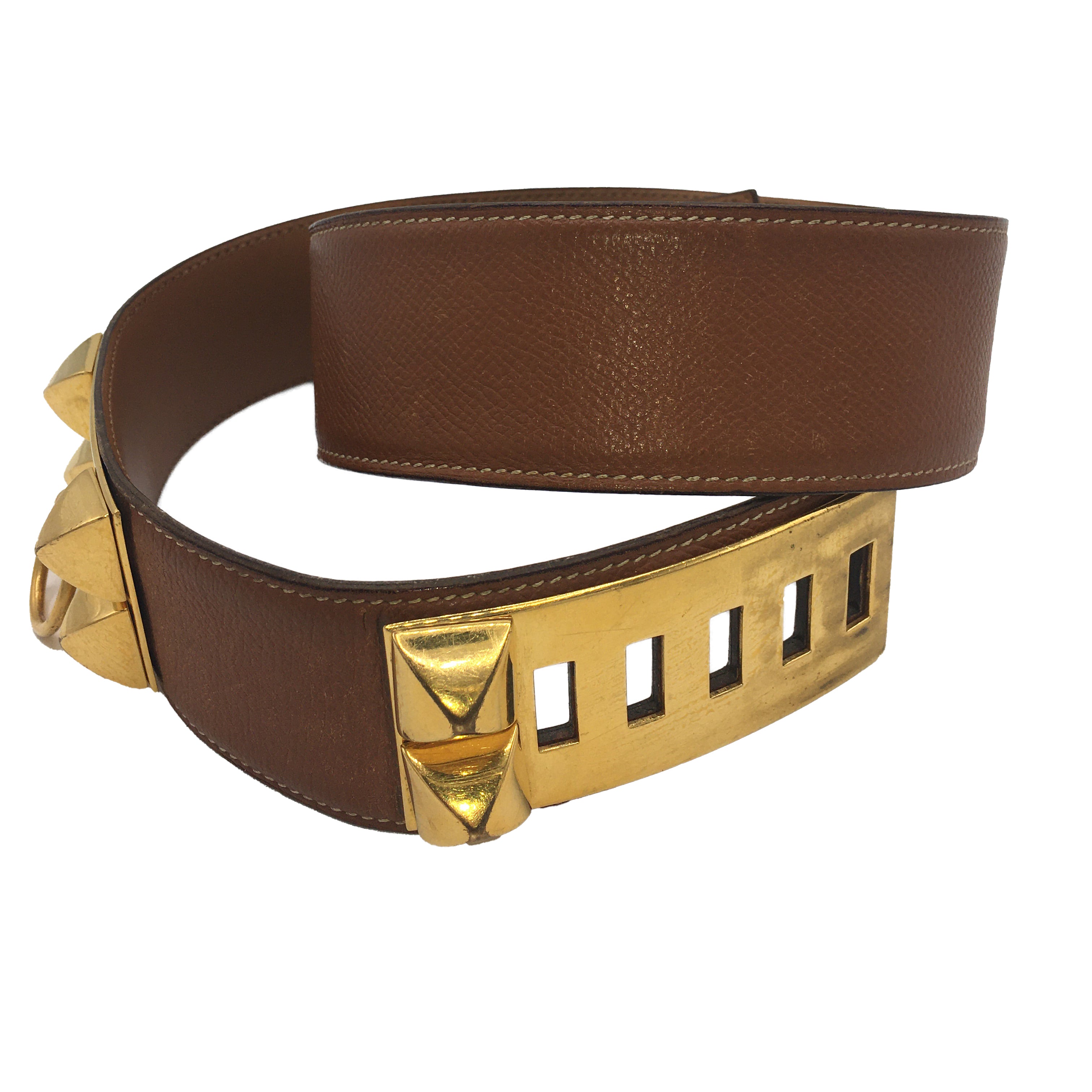 Hermes Epsom Leather Collier de Chien CDC Belt 80 Brown