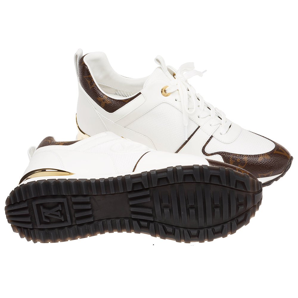 Louis Vuitton White Leather & Brown Monogram Coated Canvas Run Away Sneakers - Size 39 EU / 9 US
