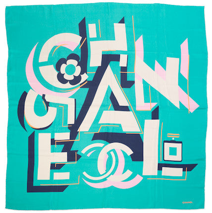 Chanel Turquoise Neon Silk Scarf