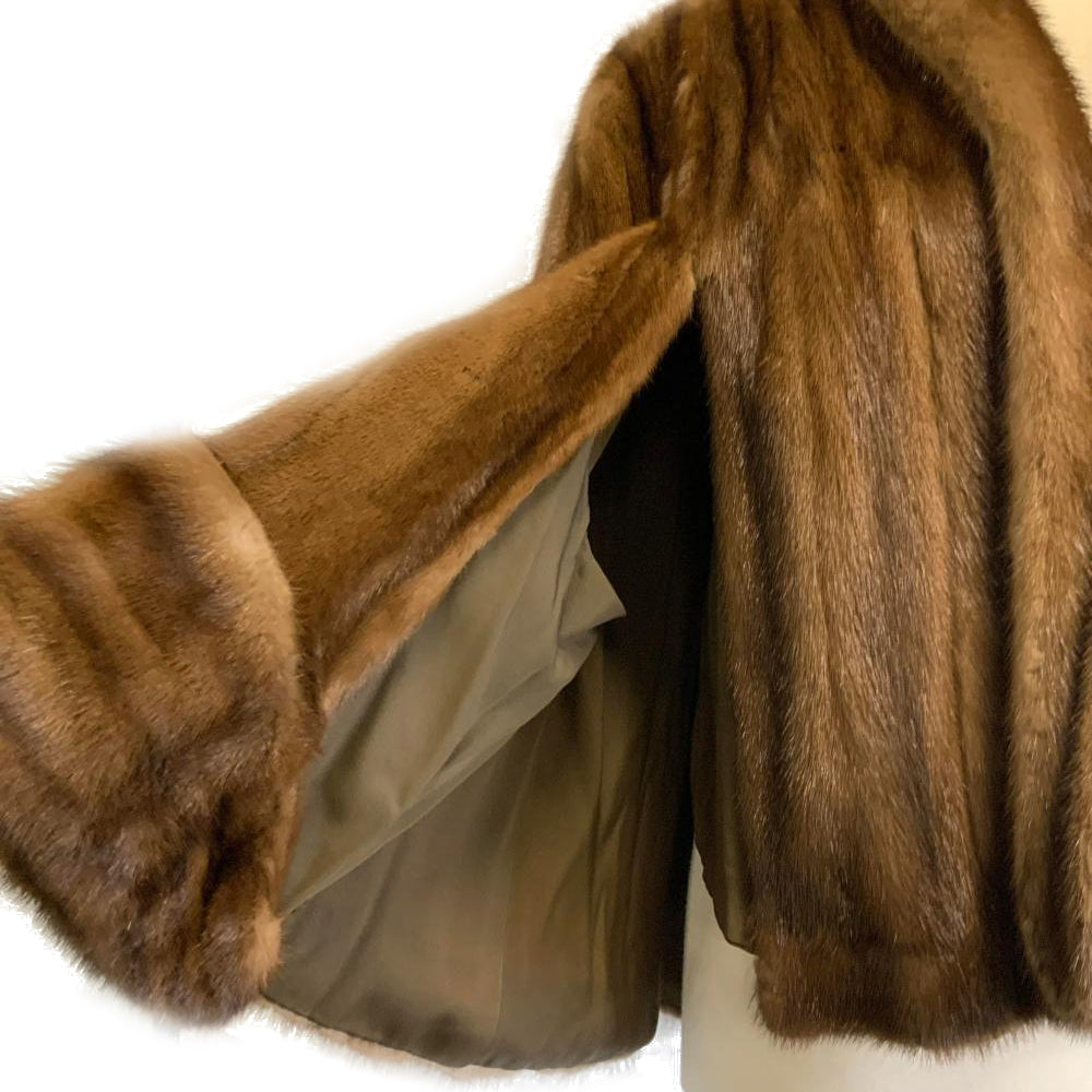 Custom-Made Luxury Brown Fur Jacket and Cape in One -  Medium