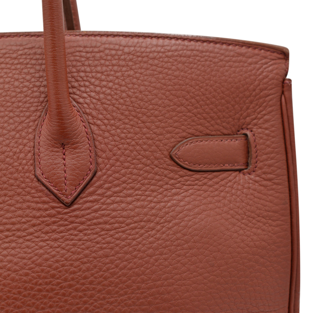 Hermes Birkin Handbag Brique Clemence With Palladium Hardware 30 Red Auction