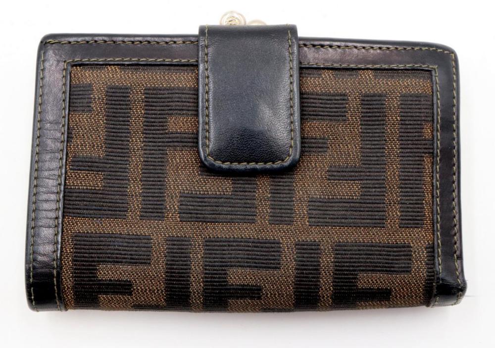 Fendi Zucca Brown Leather Compact Wallet