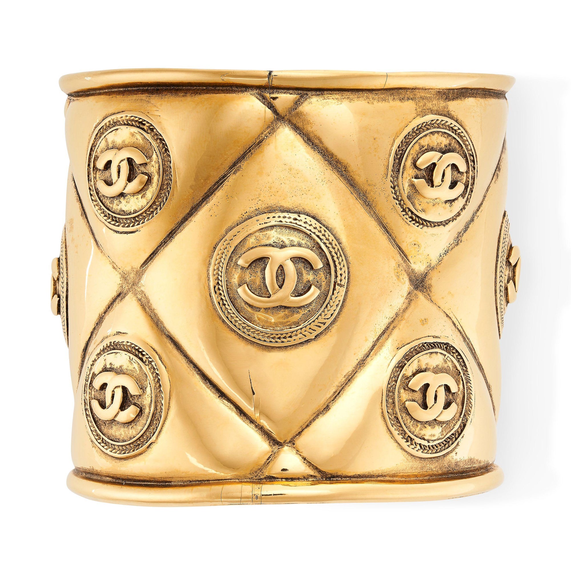 Chanel Quilted Gold Cuff with Interlocking CC Logo