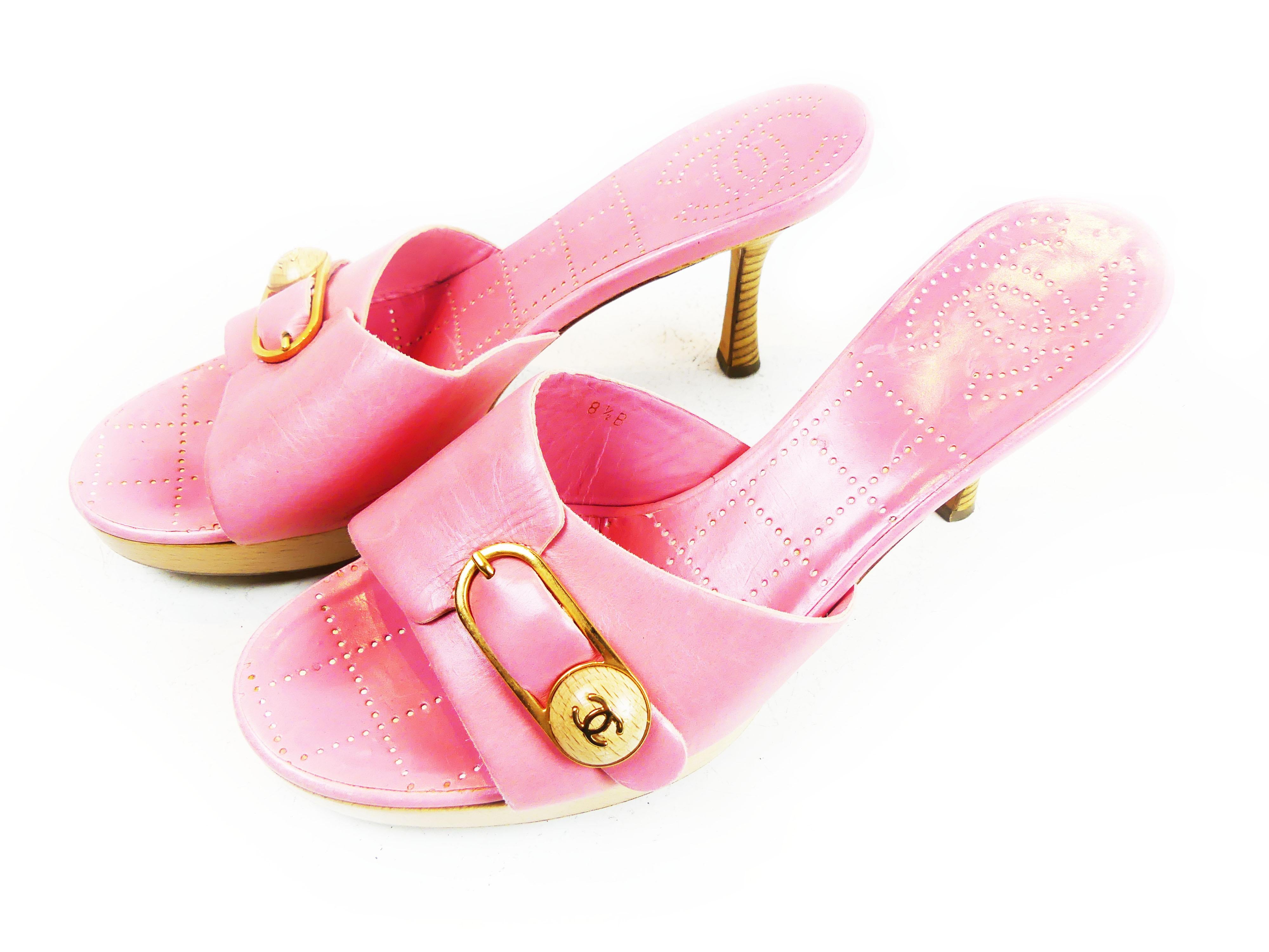 Chanel Candy Pink Heeled Slides - Size 38.5 EUR / 8.5 US